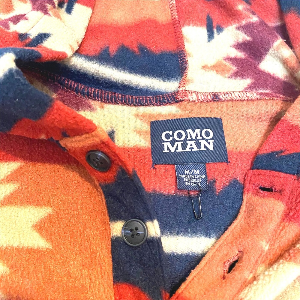 Como Man Fleece Aztec Southwestern Hoodie Pullover Pocket Orange Mens M/M